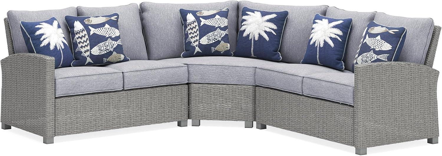 imageSignature Design by Ashley Naples Beach Curved Coastal 3Piece Outdoor Sectional with Cushion and 6 Throw Pillows Light Gray3Piece Outdoor Sectional