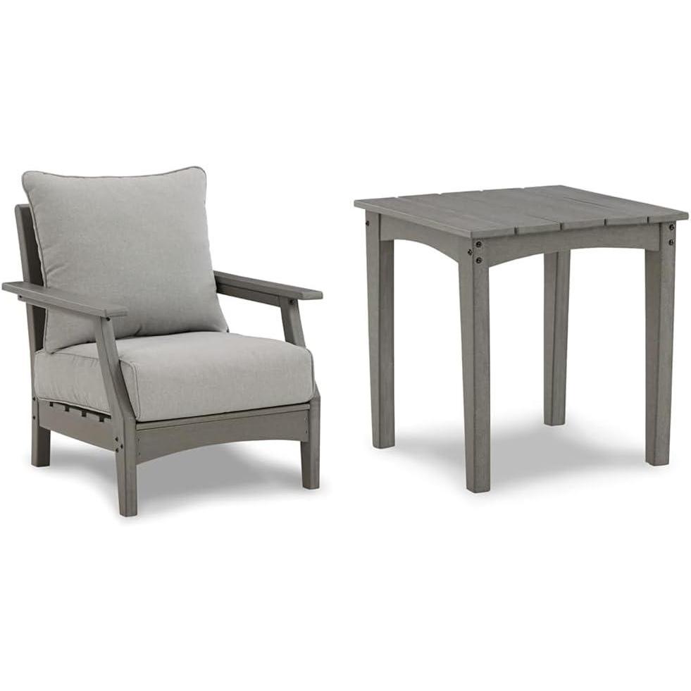 imageSignature Design by Ashley 2 Gray HDPE WoodLook Outdoor Lounge Chairs amp Rectangular End Table