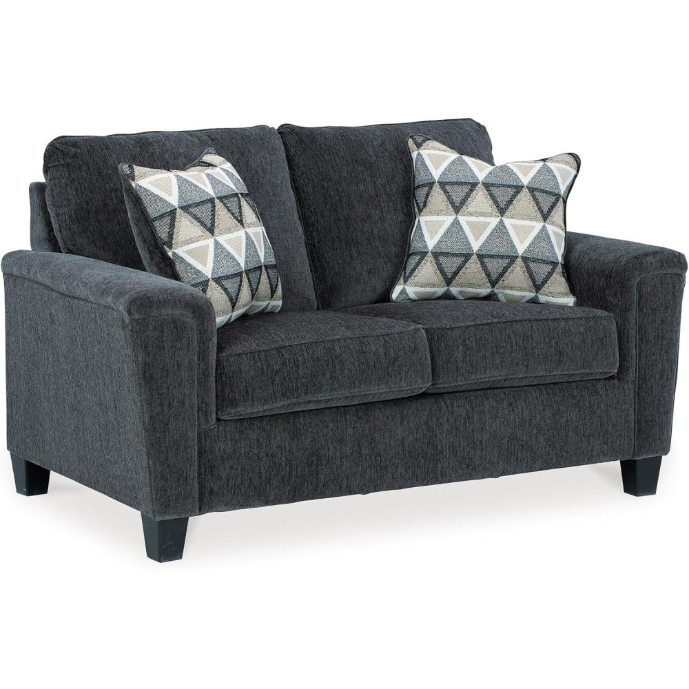imageSignature Design by Ashley Abinger Chenille Contemporary Loveseat with 2 Accent Pillows Dark Gray