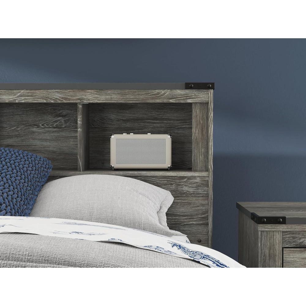 imageSignature Design by Ashley Frandern MidCentury Modern Bookcase Headboard with Storage and Nailhead Full Gray