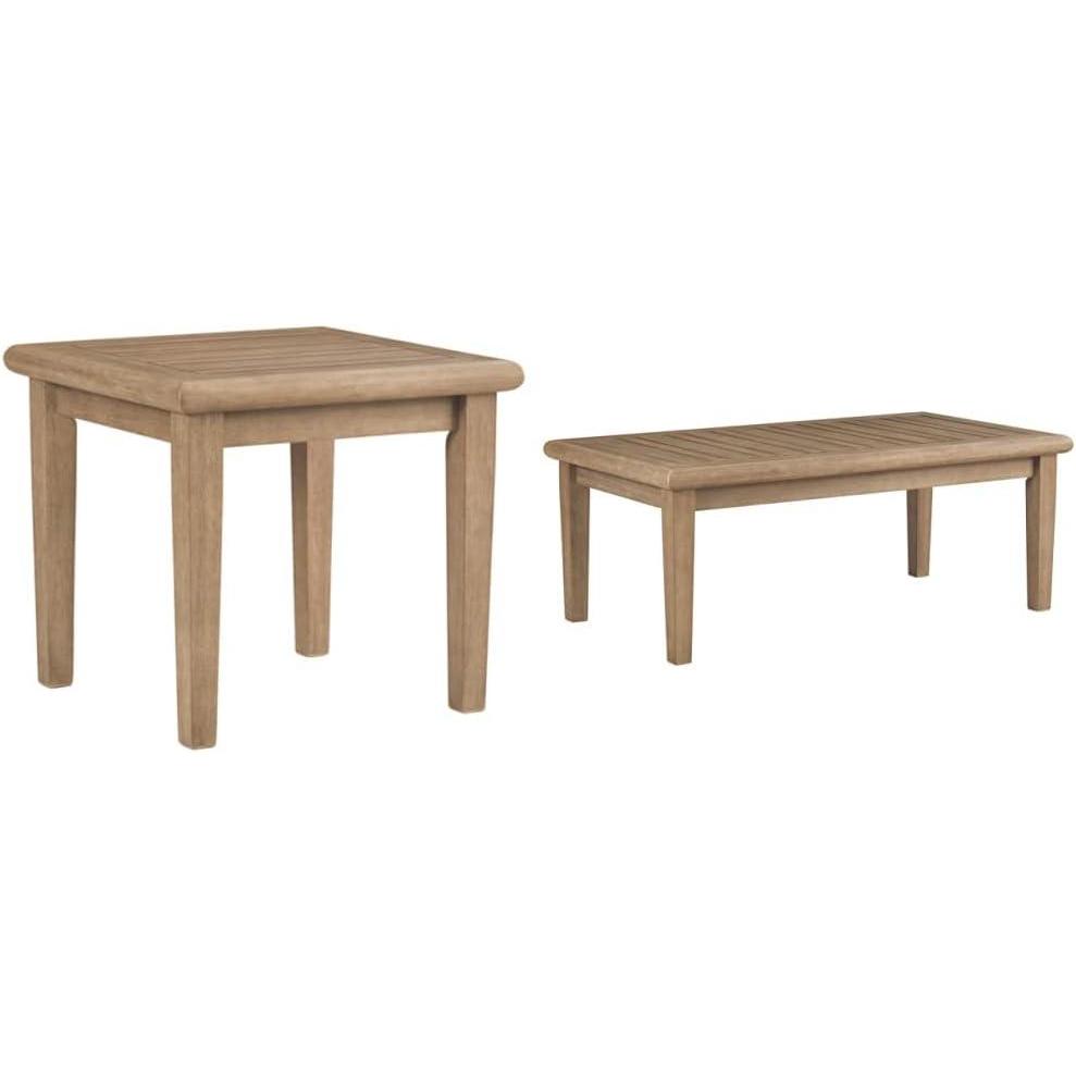 imageSignature Design by Ashley Gerianne Outdoor Eucalyptus Wood Rectangular Coffee Table Beige 50 x 26 x 19 inches Weather ResistantSquare End Table Top Coffee Table Beige