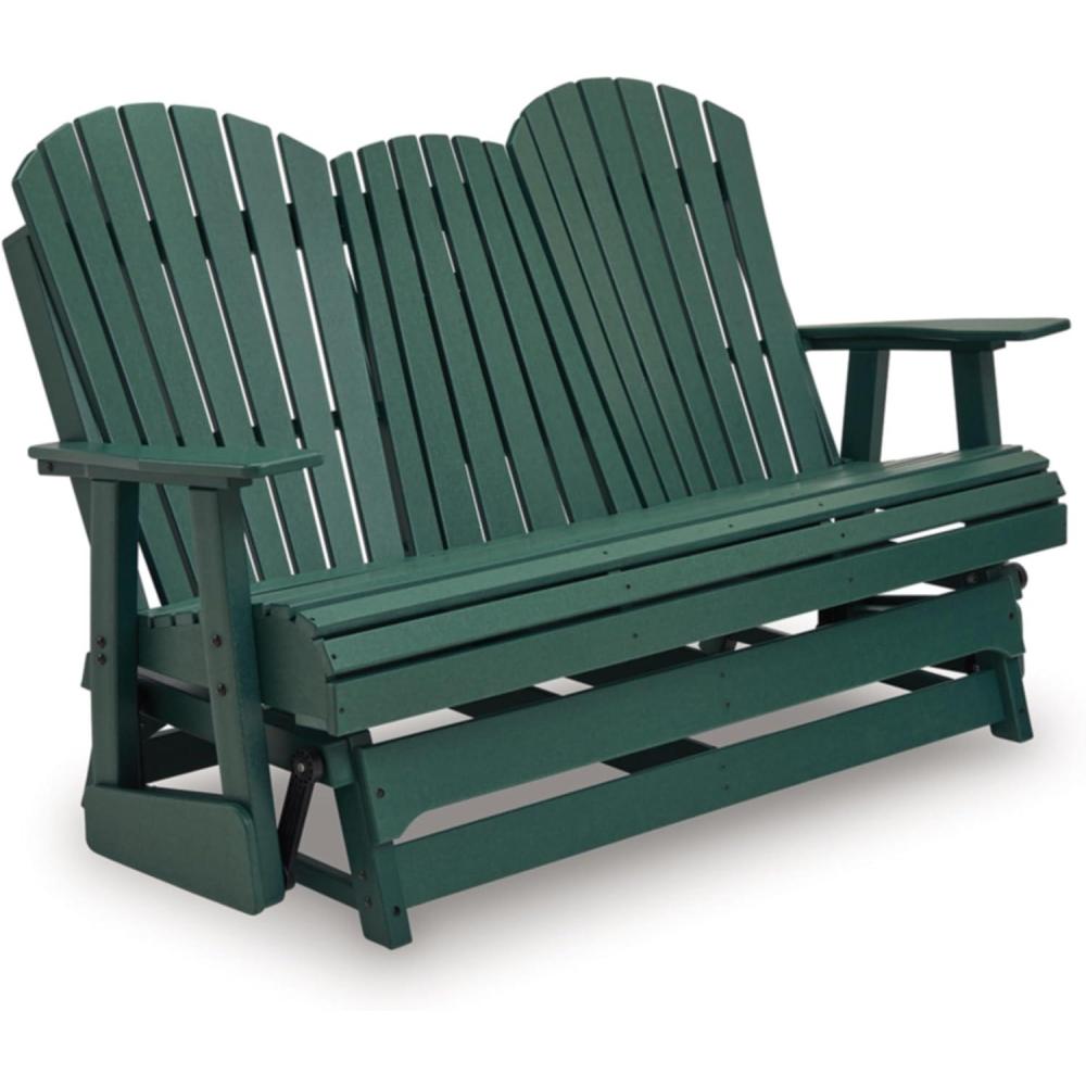 imageSignature Design by Ashley Hyland Wave Contemporary Outdoor Loveseat Glider with DropDown Table amp Cup Holders Durable HDPE 67 W x 315 D x 4175 H GreenGreen