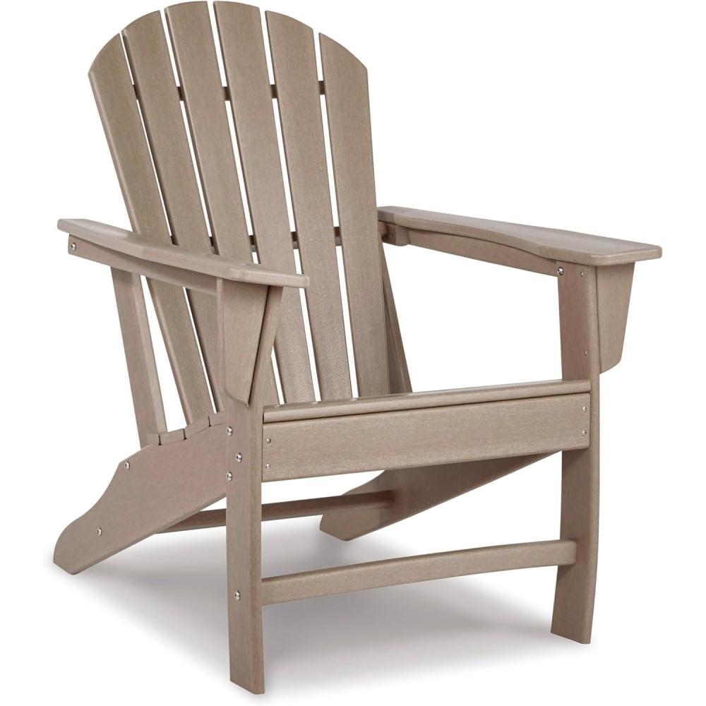 imageSignature Design by Ashley Mabry Shores Coastal MEGATUFF HDPE Weather Resistant Outdoor Adirondack Chair with Slat Back Blue amp BeigeBeige