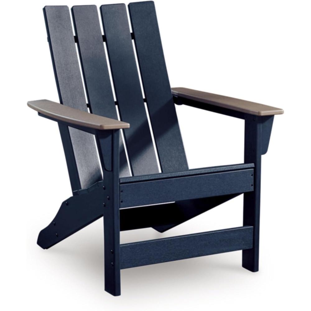imageSignature Design by Ashley Mabry Shores Coastal MEGATUFF HDPE Weather Resistant Outdoor Adirondack Chair with Slat Back Blue amp BeigeDark Navy