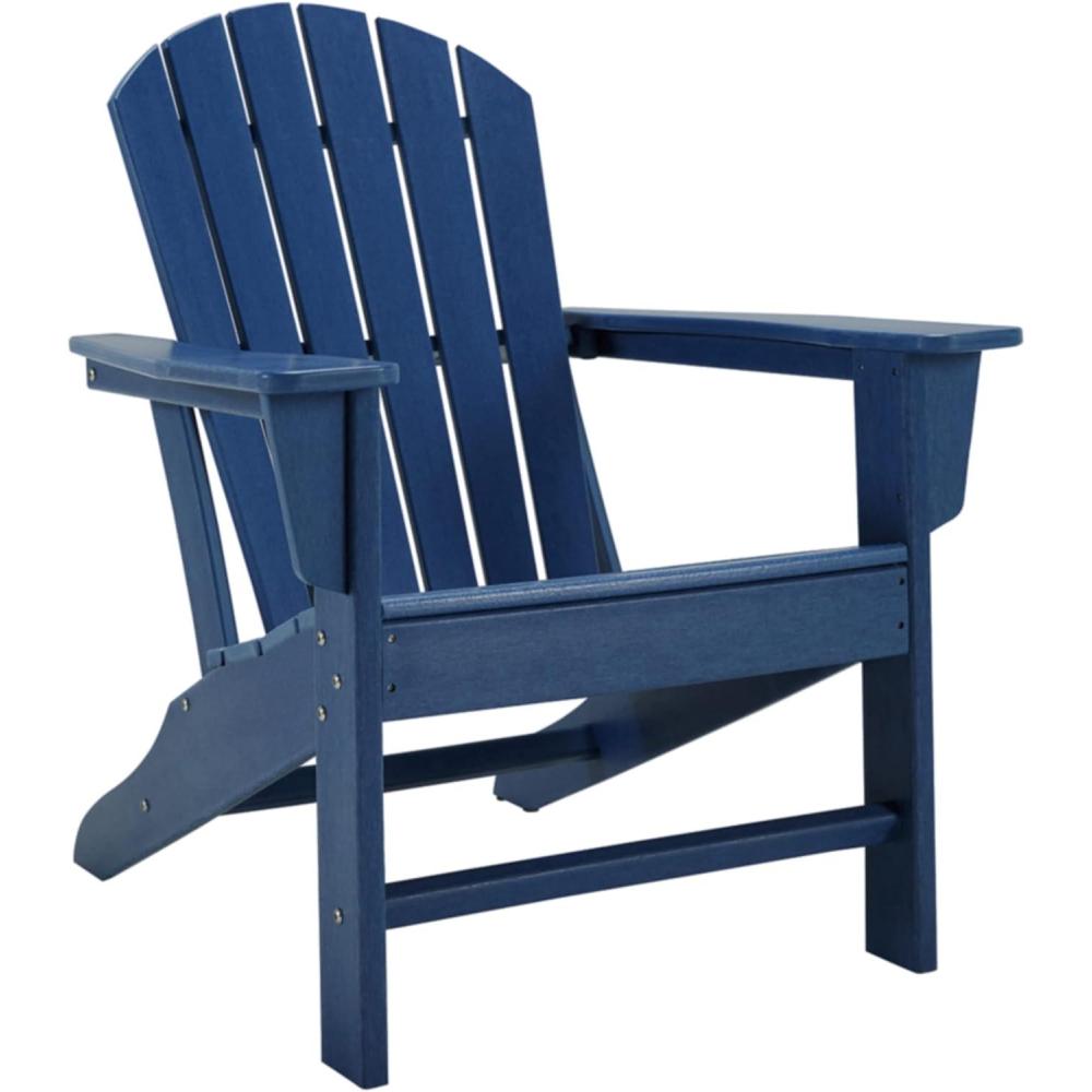 imageSignature Design by Ashley Mabry Shores Coastal MEGATUFF HDPE Weather Resistant Outdoor Adirondack Chair with Slat Back Blue amp BeigeNavy Blue