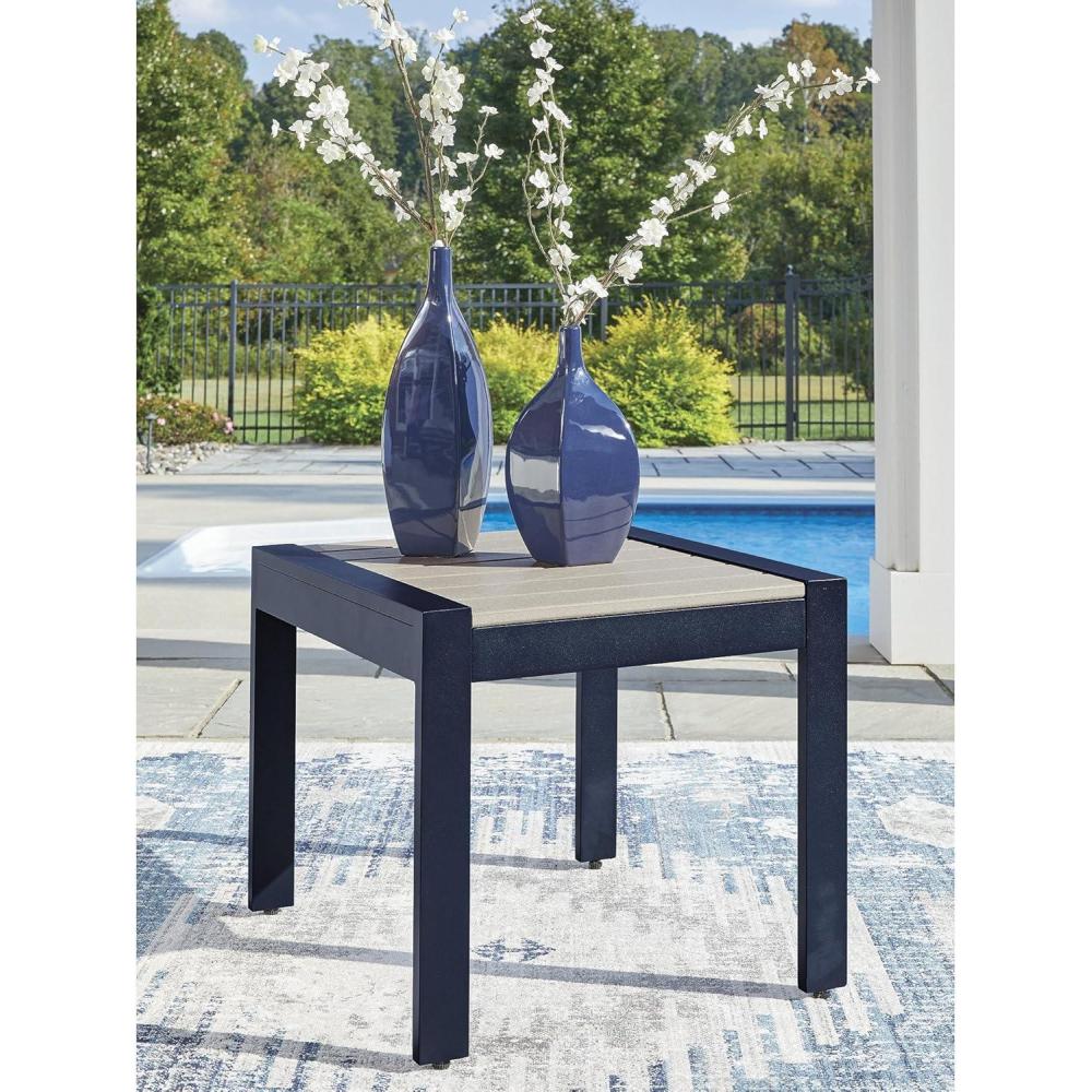 imageSignature Design by Ashley Mabry Shores Modern Outdoor End Table with Weather Resistance Light Brown amp Blue