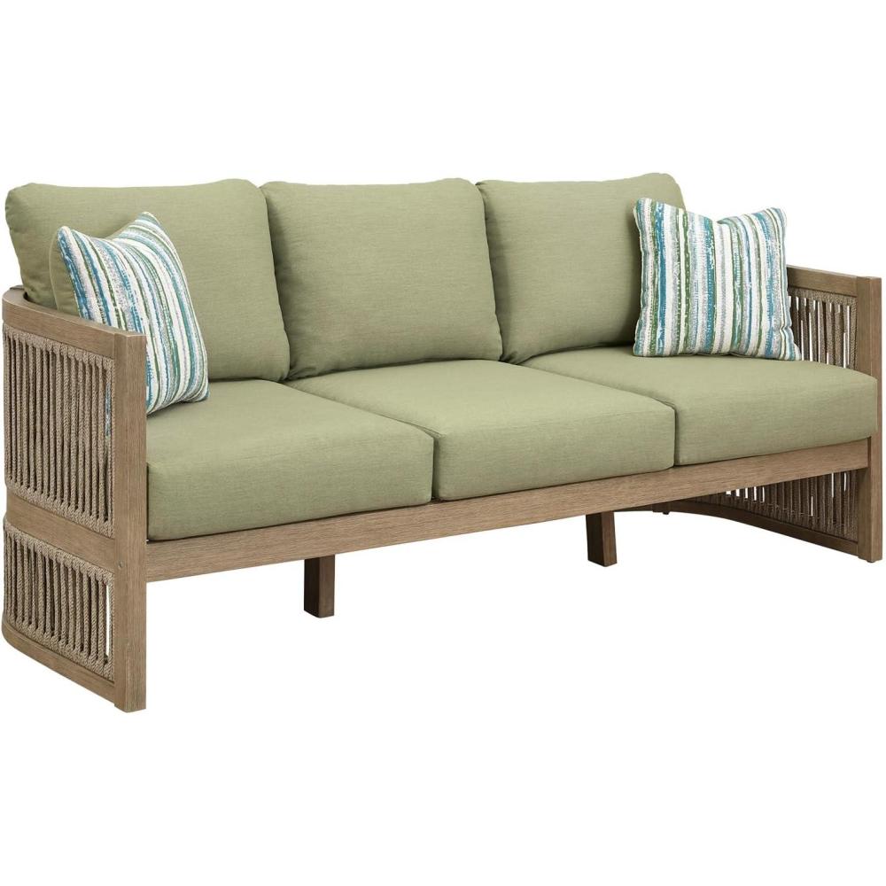 imageSignature Design by Ashley Moondance Casual Outdoor Lounge Chair with Arm Rest and Cushion Set of 2 Nuvella Weather Resistant Fabric Light Green amp BeigeSofa