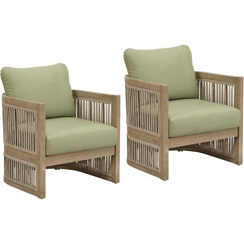 imageSignature Design by Ashley Moondance Casual Outdoor Lounge Chair with Arm Rest and Cushion Set of 2 Nuvella Weather Resistant Fabric Light Green amp BeigeChair Set