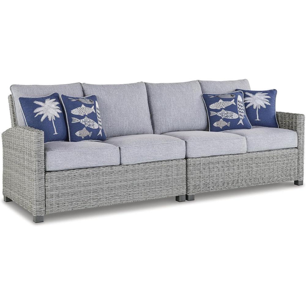 imageSignature Design by Ashley Naples Beach Curved Coastal 3Piece Outdoor Sectional with Cushion and 6 Throw Pillows Light GrayLoveseat