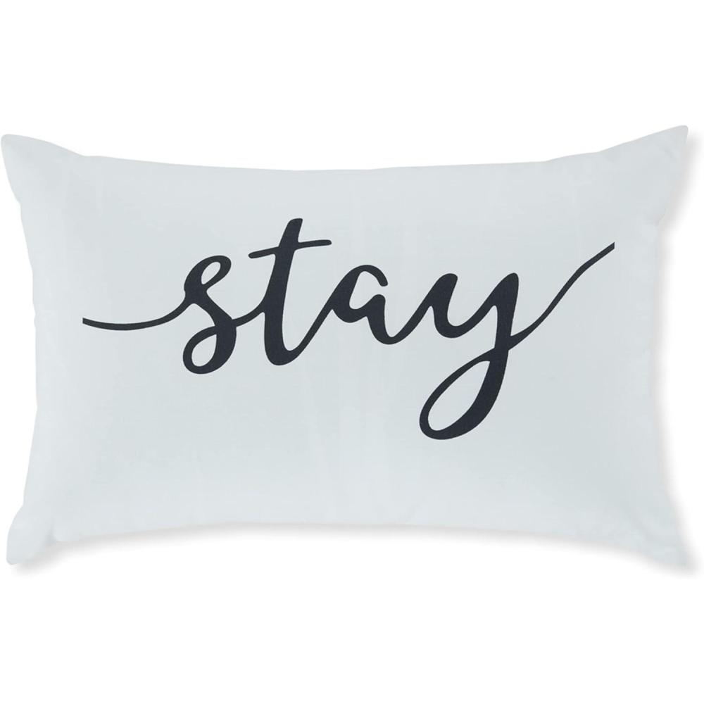 imageSignature Design by Ashley Tannerton Scandinavian Rectangular IndoorOutdoor Pillow with Scripted Accent 22 x 14 White amp Black