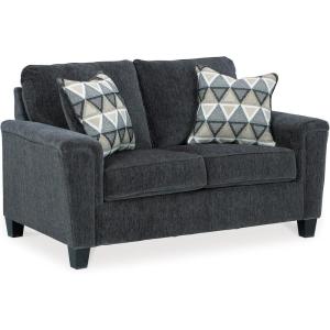 Signature Design by Ashley Abinger Chenille Contemporary Loveseat with 2 Accent Pillows, Dark Gray