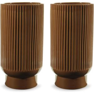 Signature Design by Ashley Avalyah Casual Indoor/Outdoor Watertight Glazed Ceramic Vase with Wide Mouth, Set of 2, Dark Brown(Dark Brown)
