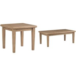 Signature Design by Ashley Gerianne Outdoor Eucalyptus Wood Rectangular Coffee Table, Beige – 50 x 26 x 19 inches, Weather Resistant(Square End Table + Top Coffee Table  Beige)
