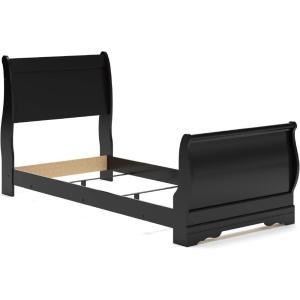 Signature Design by Ashley Huey Vineyard Vintage Twin Sleigh Bed with Metal Slats, Foundation or Box Spring Needed, Black(Black)