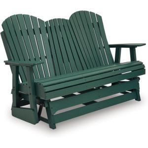 Signature Design by Ashley Hyland Wave Contemporary Outdoor Loveseat Glider with Drop-Down Table & Cup Holders, Durable HDPE, 67″ W x 31.5″ D x 41.75″ H, Green(Green)