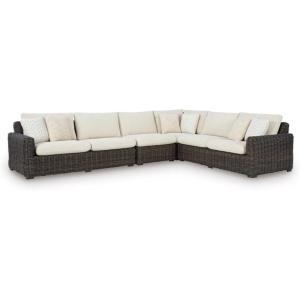 Signature Design by Ashley Kimora Right-Arm Facing Contemporary 4-Piece Outdoor Sectional with Cushion and 6 Throw Pillows, White(4-Piece Outdoor Sectional)