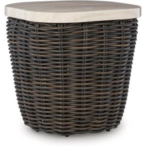 Signature Design by Ashley Kimora Right-Arm Facing Contemporary 4-Piece Outdoor Sectional with Cushion and 6 Throw Pillows, White(Kimora Square End Table)