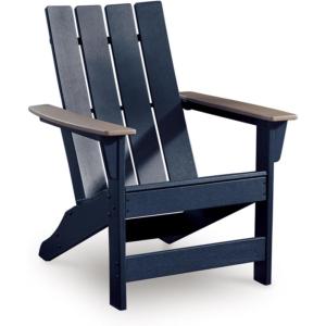 Signature Design by Ashley Mabry Shores Coastal MEGA-TUFF™ HDPE Weather Resistant Outdoor Adirondack Chair with Slat Back, Blue & Beige(Dark Navy)