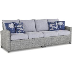 Signature Design by Ashley Naples Beach Curved Coastal 3-Piece Outdoor Sectional with Cushion and 6 Throw Pillows, Light Gray(Loveseat)