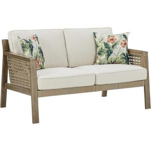 Signature Design by Ashley Outdoor Barn Cove Wicker Loveseat with Cushion, Brown(Tan)
