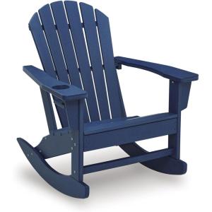 Signature Design by Ashley Sundown Treasure Contemporary Outdoor Weather Resistant Rocking Chair with Cup Holder, Blue