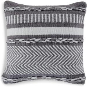 Signature Design by Ashley Yarnley Casual Square Indoor/Outdoor Pillow with Stripe Design, 16″ x 16″, Gray & White(Gray & White)