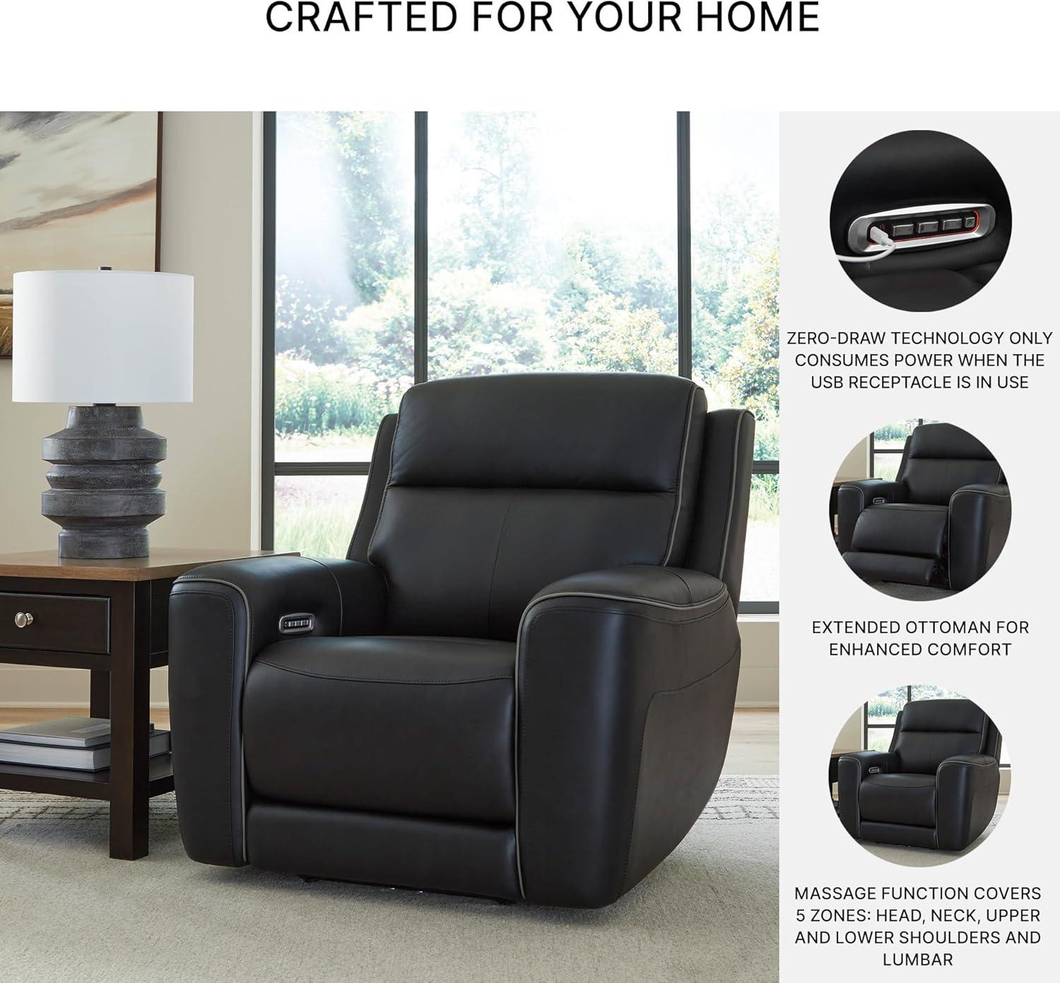 imageSignature Design by Ashley 5ZDreamlight Urban Power Recliner with Adjustable Headrest and USB Charging Black