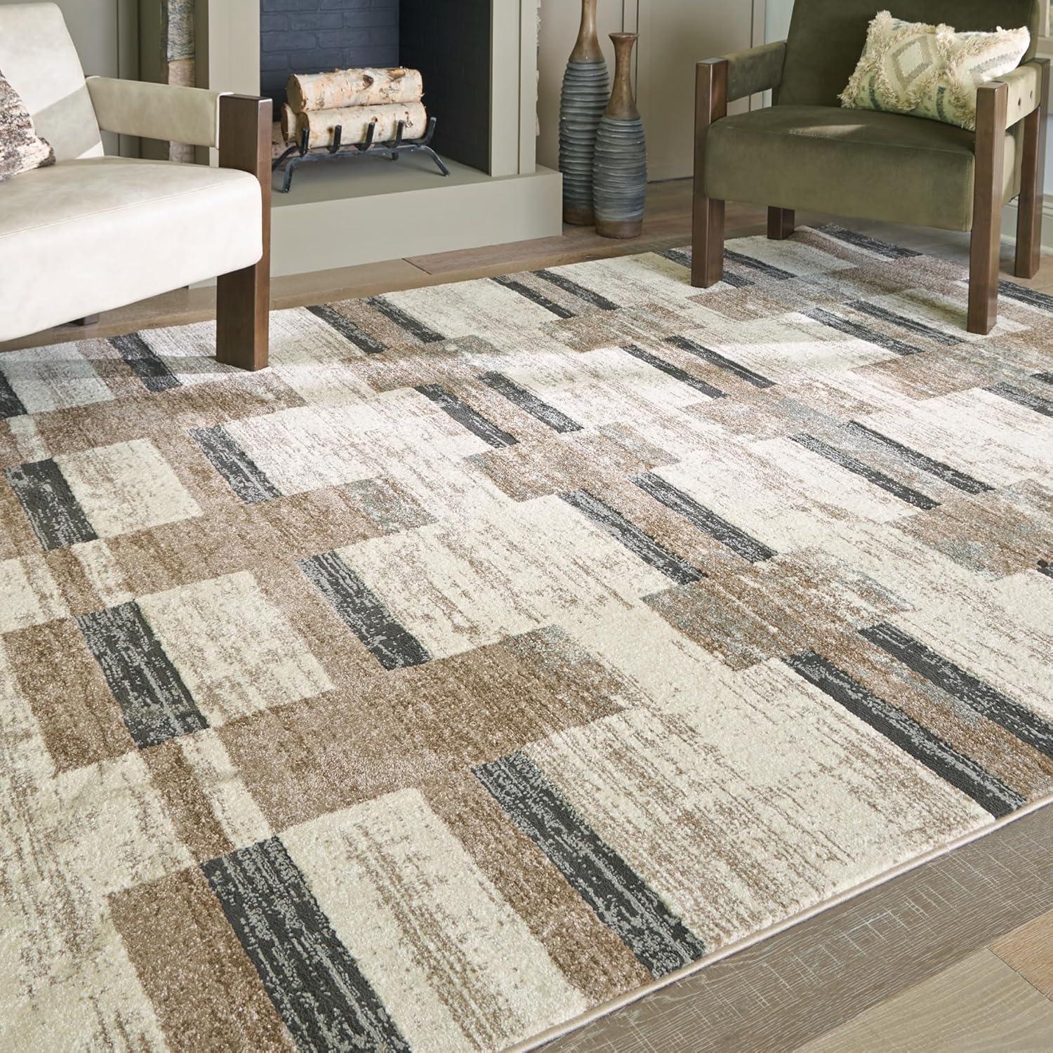 imageSignature Design by Ashley Alstone Casual Indoor Striped Rectangular 5 x 7 Area Rug Brown amp Gray711 x 911 Rectangular