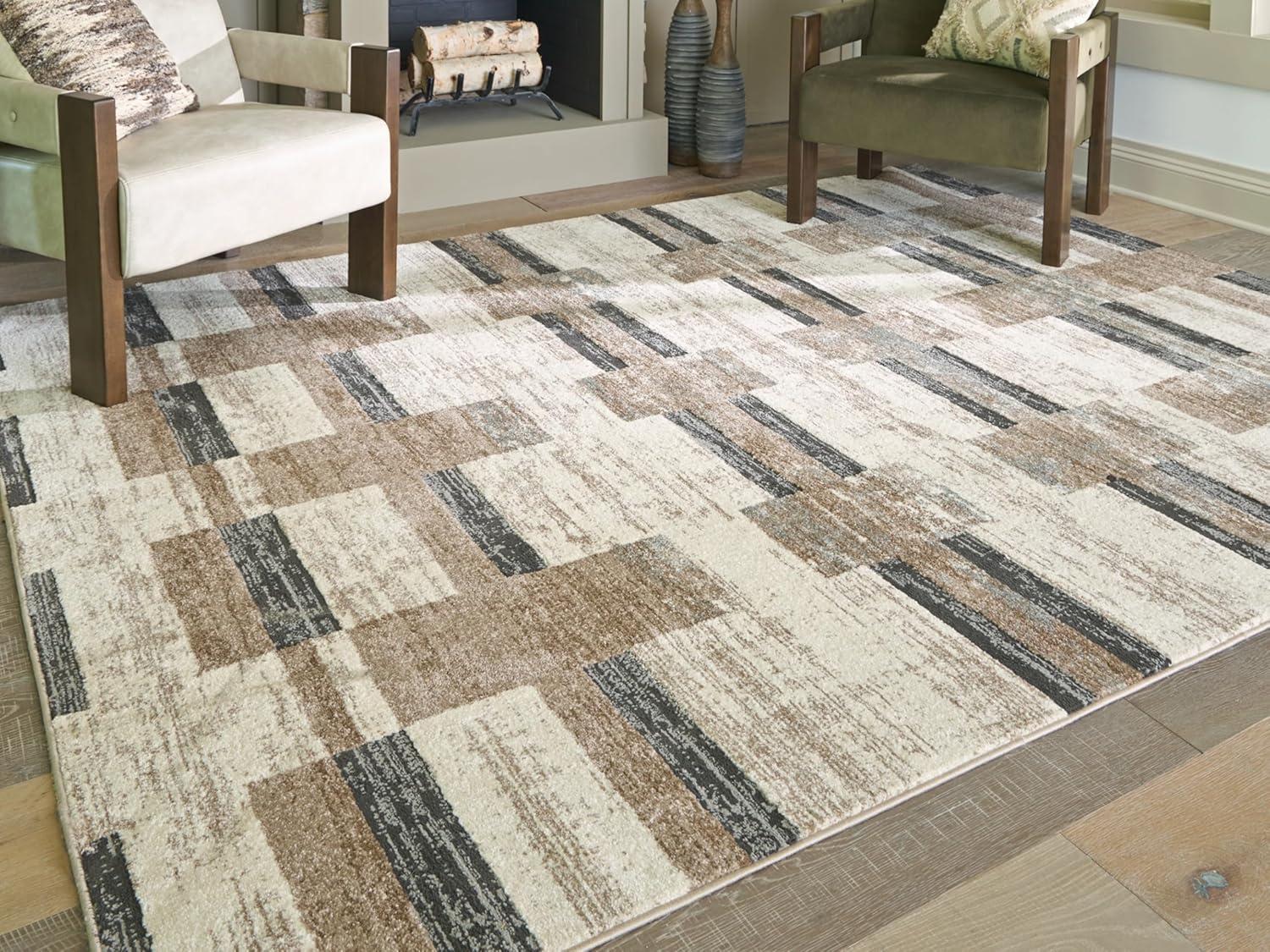 imageSignature Design by Ashley Alstone Casual Indoor Striped Rectangular 5 x 7 Area Rug Brown amp Gray711 x 911 Rectangular