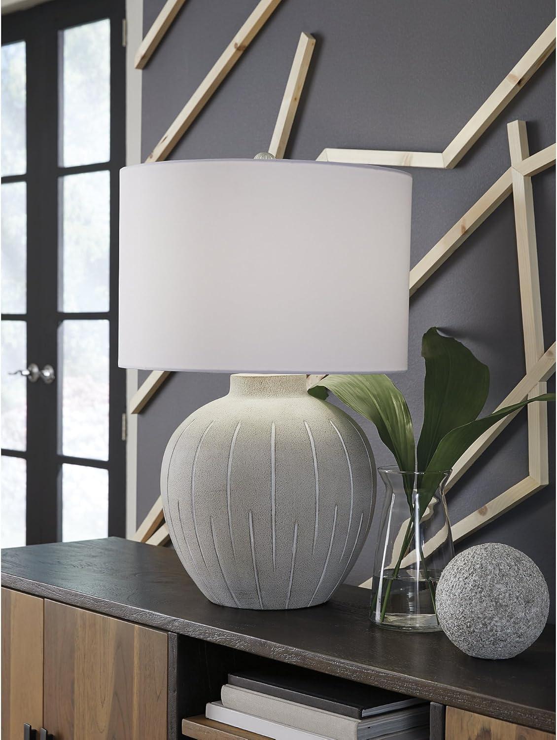 imageSignature Design by Ashley Calbert Vintage Polyresin Table Lamp with 3Way Switch Light Gray amp White