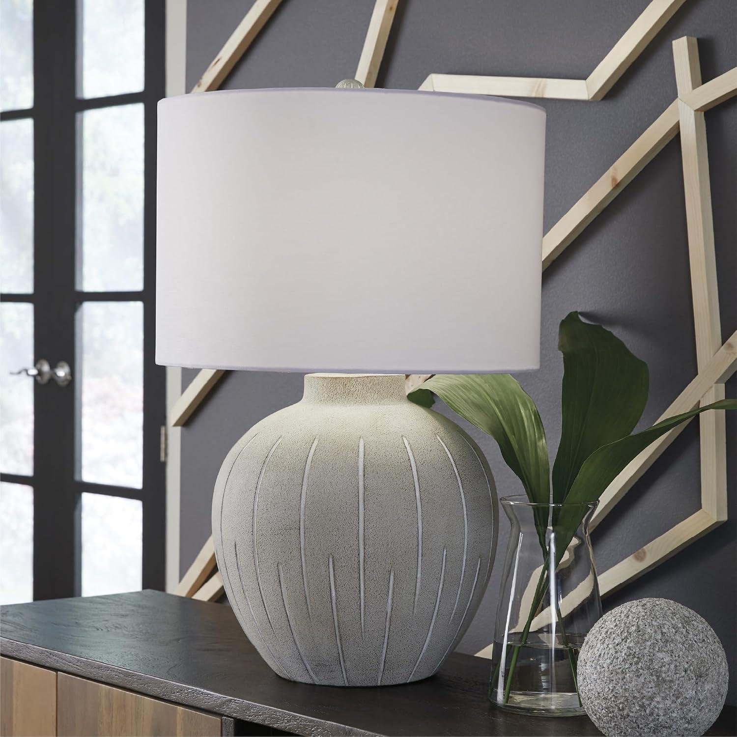 imageSignature Design by Ashley Calbert Vintage Polyresin Table Lamp with 3Way Switch Light Gray amp White