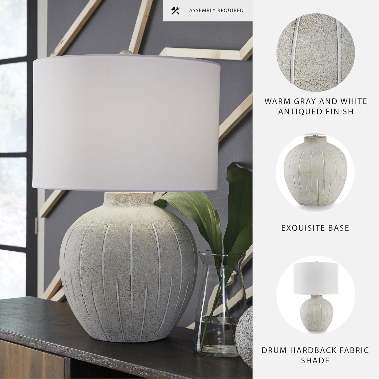 imageSignature Design by Ashley Calbert Vintage Polyresin Table Lamp with 3Way Switch Light Gray amp White