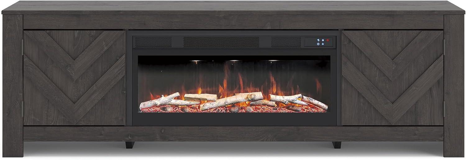imageSignature Design by Ashley Cayboni Casual 71 TV Stand with Electric Fireplace for TVs up to 81 WhitewashBlack