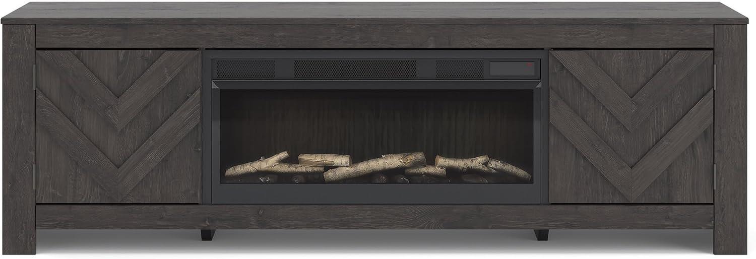 imageSignature Design by Ashley Cayboni Casual 71 TV Stand with Electric Fireplace for TVs up to 81 WhitewashBlack
