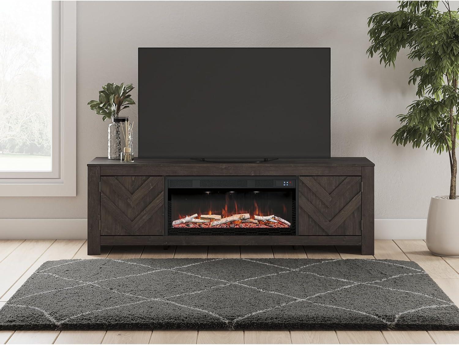 imageSignature Design by Ashley Cayboni Casual 71 TV Stand with Electric Fireplace for TVs up to 81 WhitewashBlack
