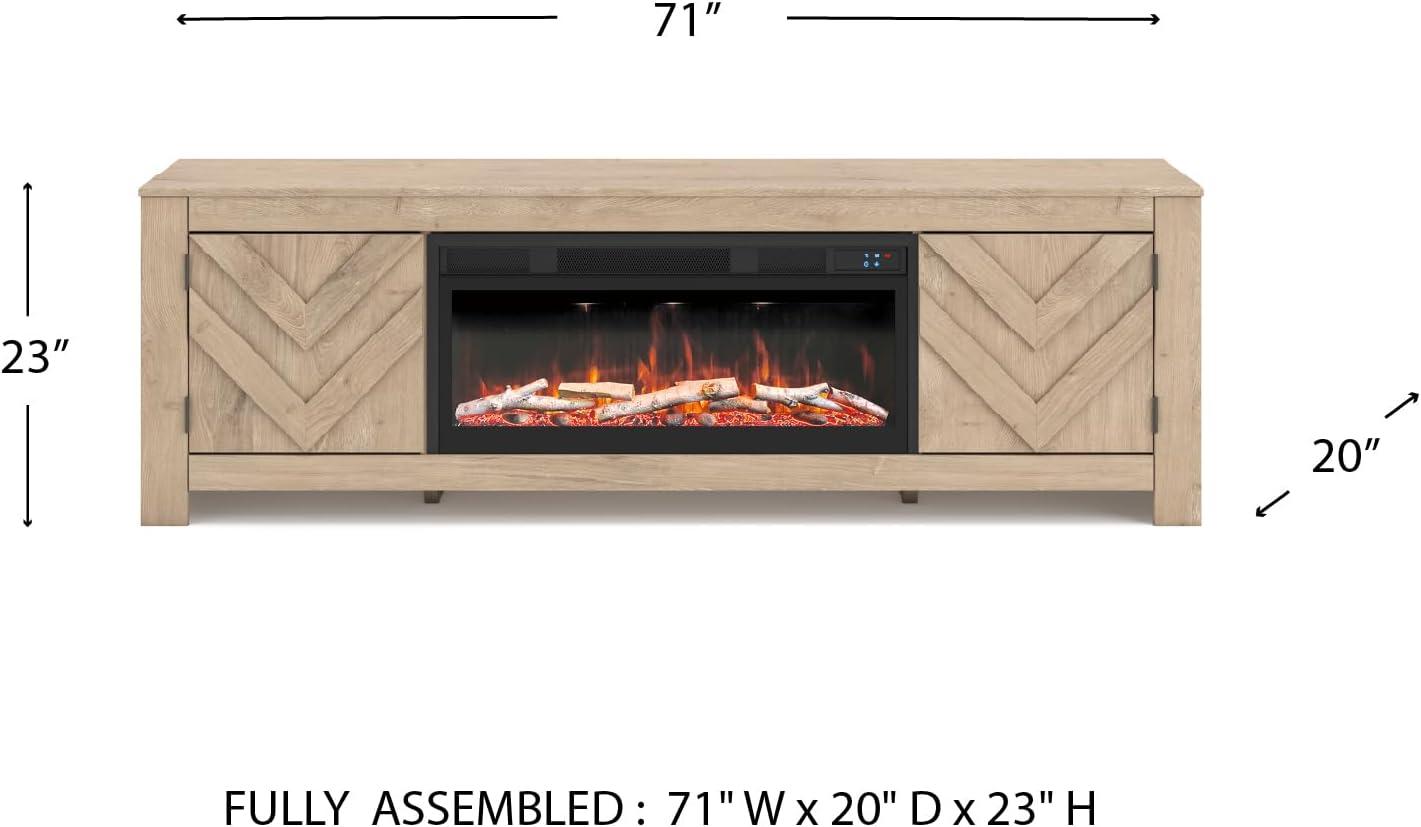 imageSignature Design by Ashley Cayboni Casual 71 TV Stand with Electric Fireplace for TVs up to 81 WhitewashLight Brown
