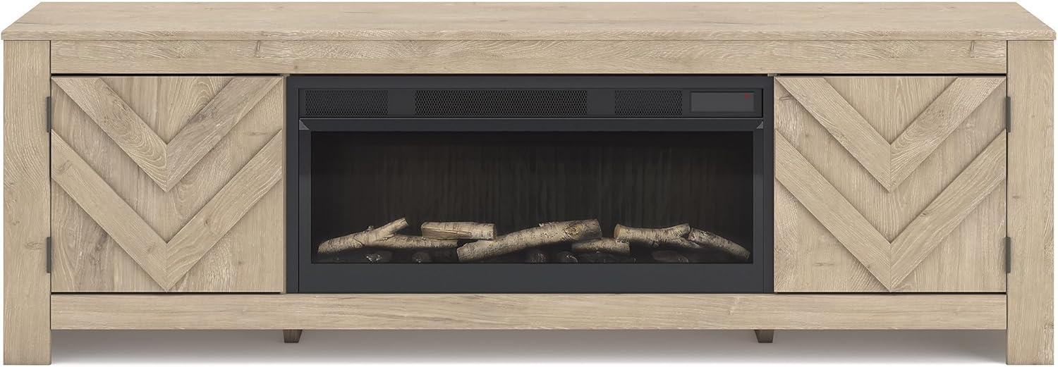 imageSignature Design by Ashley Cayboni Casual 71 TV Stand with Electric Fireplace for TVs up to 81 WhitewashLight Brown