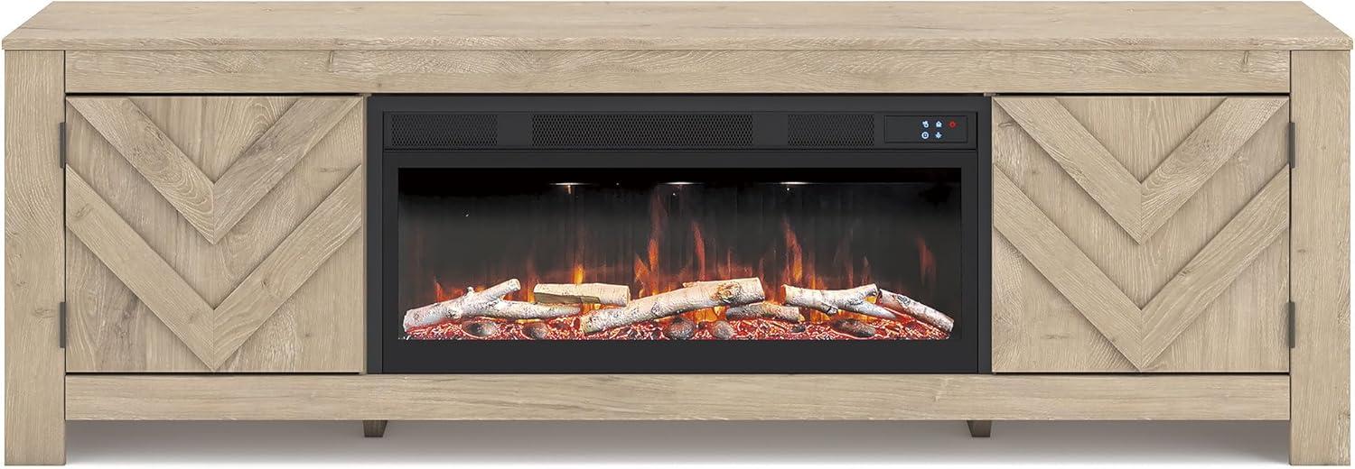 imageSignature Design by Ashley Cayboni Casual 71 TV Stand with Electric Fireplace for TVs up to 81 WhitewashLight Brown