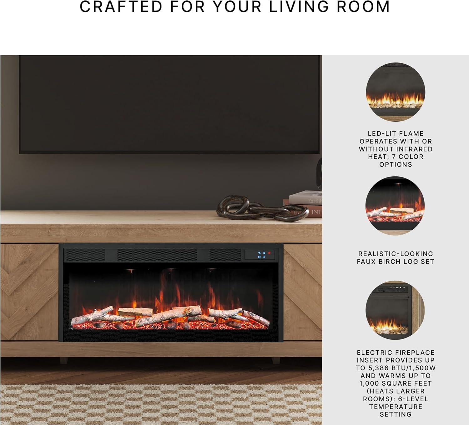 imageSignature Design by Ashley Cayboni Casual 71 TV Stand with Electric Fireplace for TVs up to 81 WhitewashLight Brown