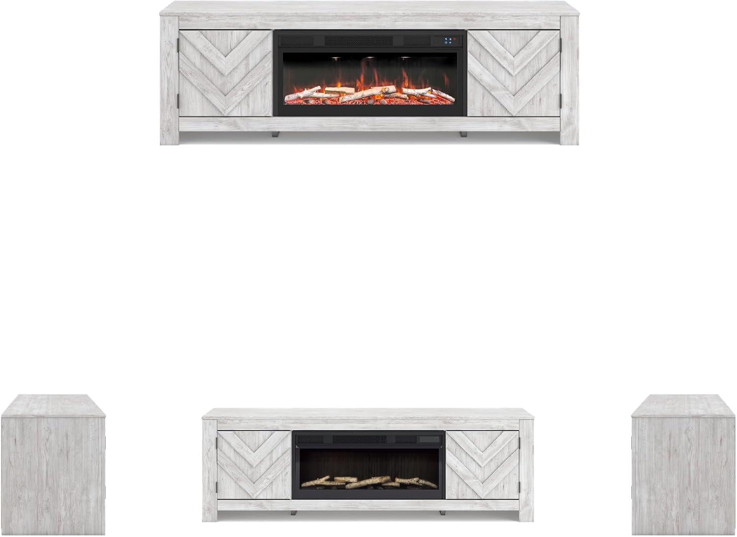 imageSignature Design by Ashley Cayboni Casual 71 TV Stand with Electric Fireplace for TVs up to 81 WhitewashWhitewash