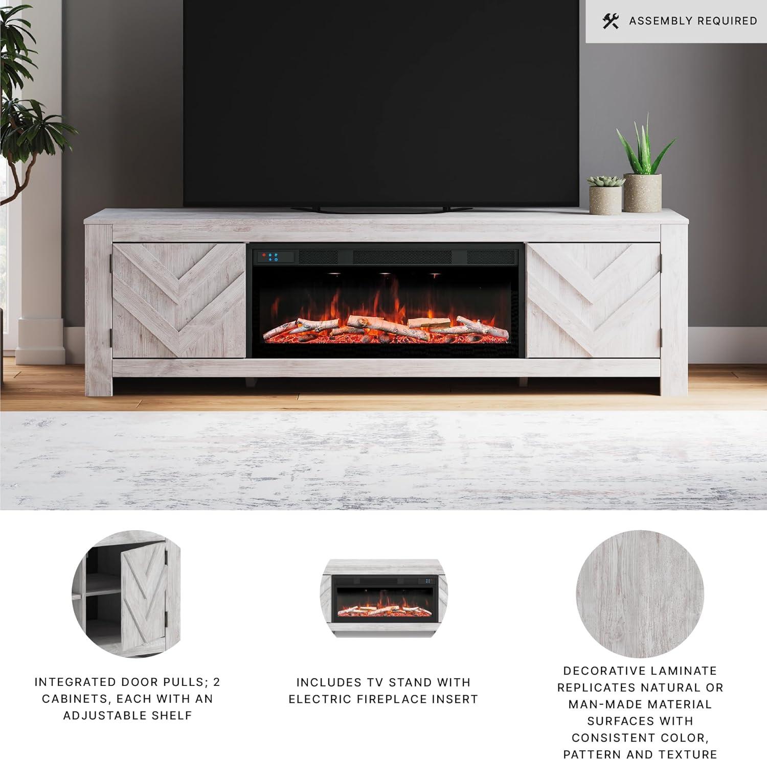 imageSignature Design by Ashley Cayboni Casual 71 TV Stand with Electric Fireplace for TVs up to 81 WhitewashWhitewash