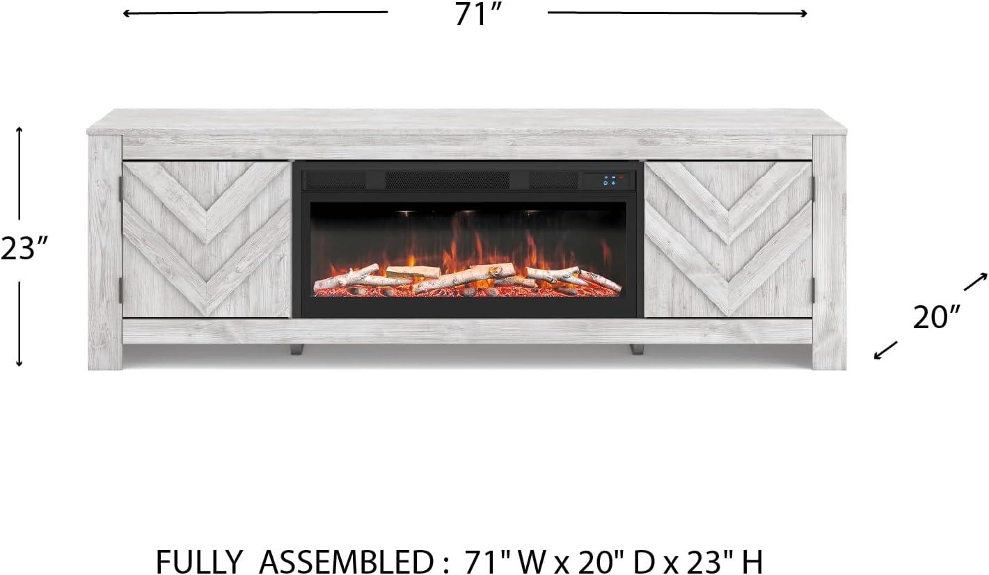imageSignature Design by Ashley Cayboni Casual 71 TV Stand with Electric Fireplace for TVs up to 81 WhitewashWhitewash