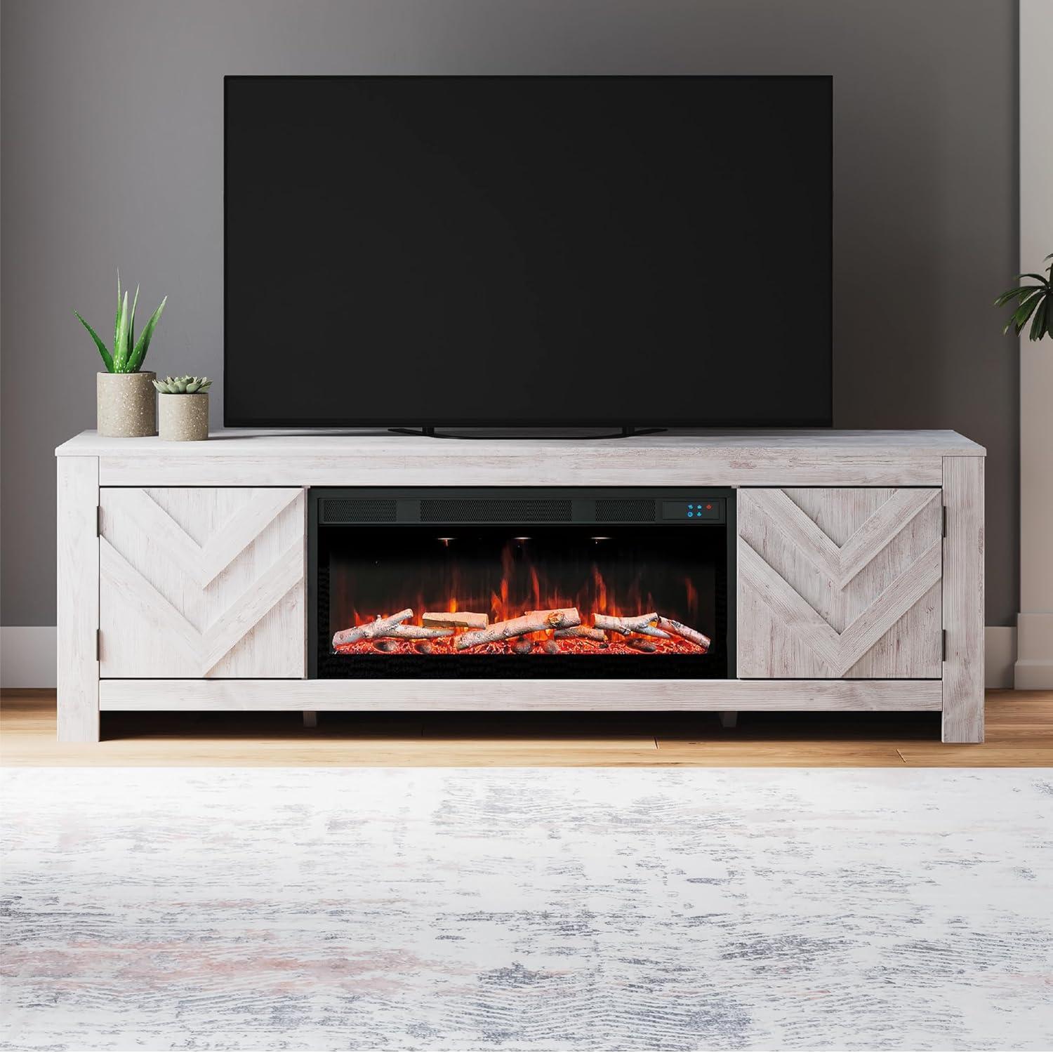 imageSignature Design by Ashley Cayboni Casual 71 TV Stand with Electric Fireplace for TVs up to 81 WhitewashWhitewash