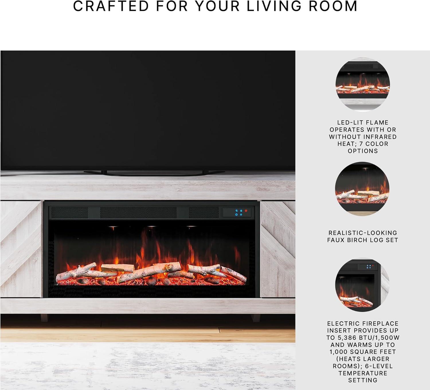 imageSignature Design by Ashley Cayboni Casual 71 TV Stand with Electric Fireplace for TVs up to 81 WhitewashWhitewash