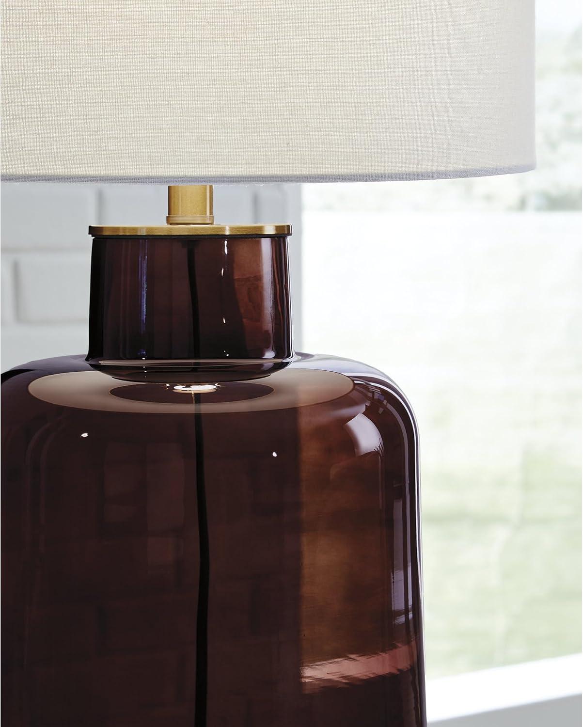 imageSignature Design by Ashley Mette Modern Table Lamp with 3Way Switch and Drum Shade Dark Brown amp Gold