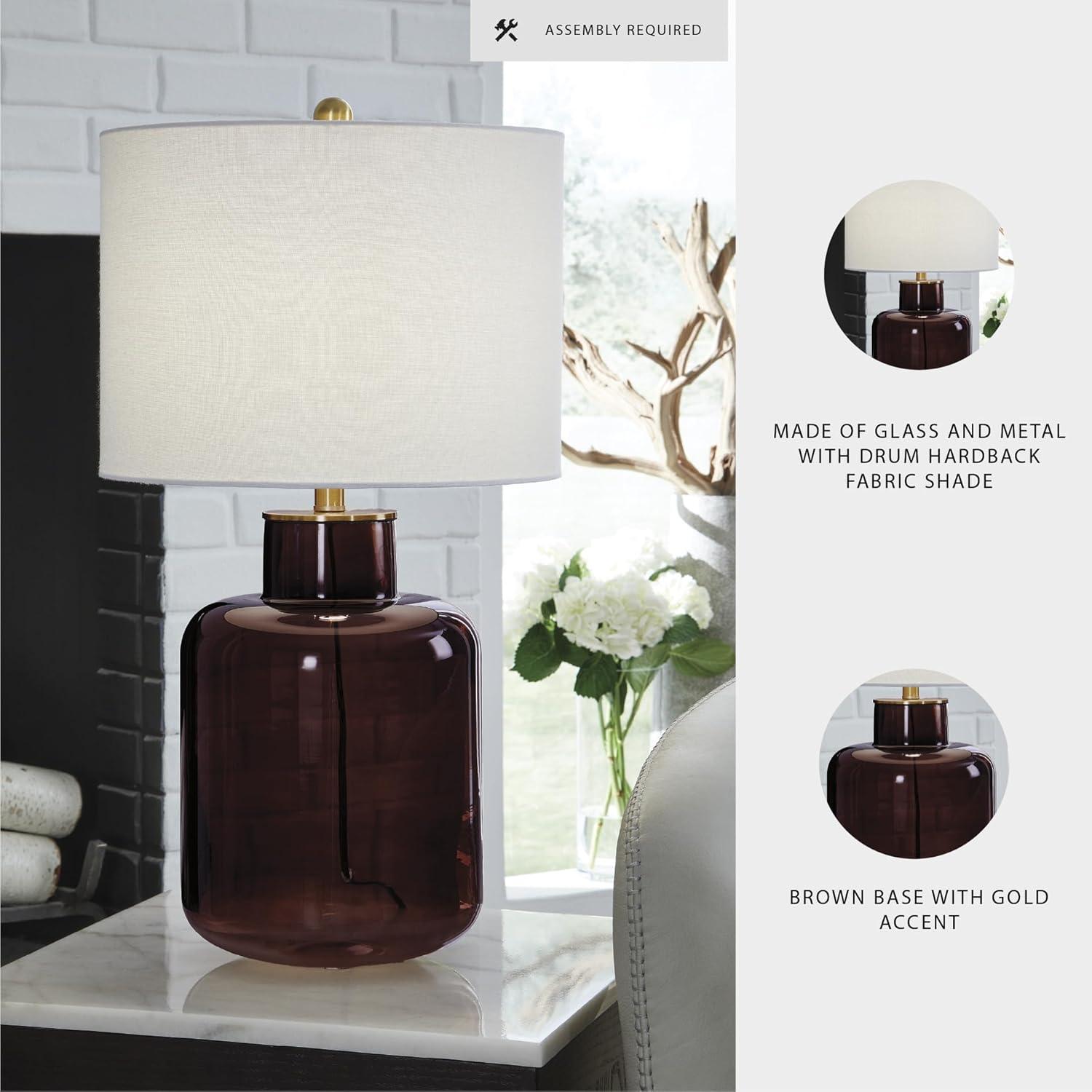 imageSignature Design by Ashley Mette Modern Table Lamp with 3Way Switch and Drum Shade Dark Brown amp Gold