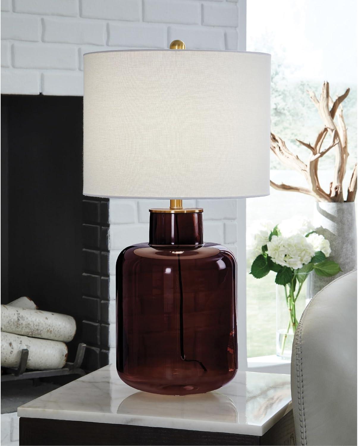 imageSignature Design by Ashley Mette Modern Table Lamp with 3Way Switch and Drum Shade Dark Brown amp Gold