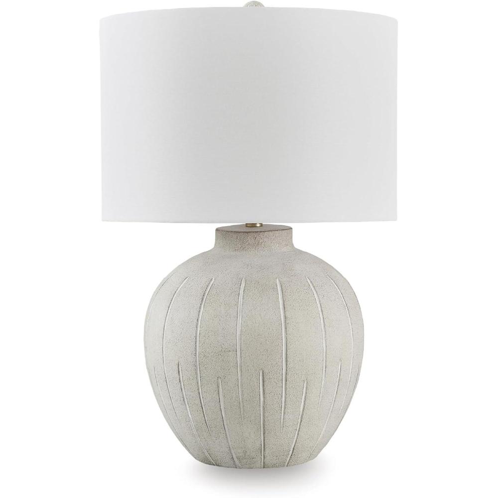 imageSignature Design by Ashley Calbert Vintage Polyresin Table Lamp with 3Way Switch Light Gray amp White