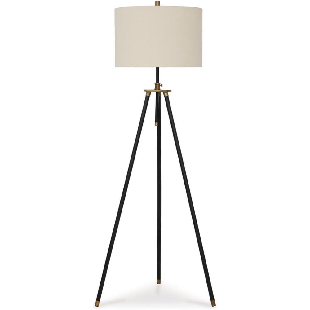 imageSignature Design by Ashley Cashner Industrial Metal Floor Lamp with 3Way Switch Adjustable Post and Tripod Base Black amp Metallic