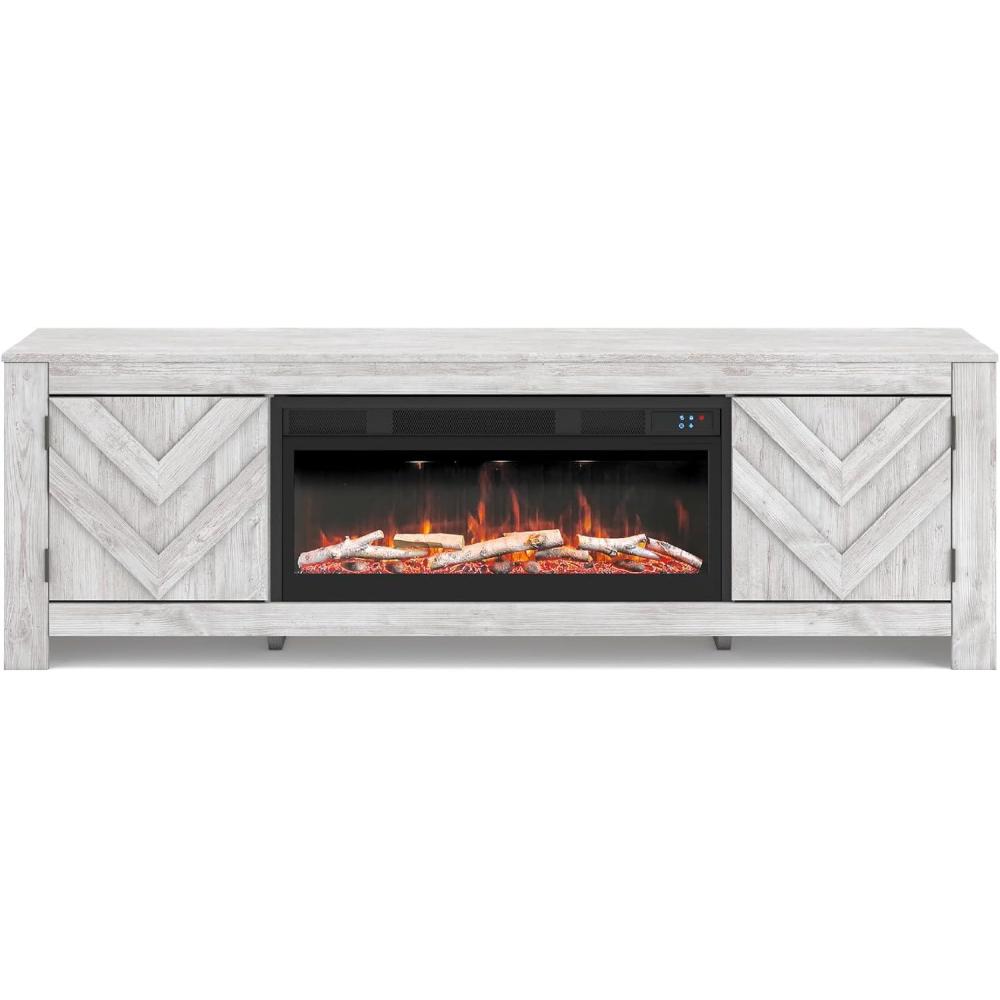 imageSignature Design by Ashley Cayboni Casual 71 TV Stand with Electric Fireplace for TVs up to 81 WhitewashWhitewash